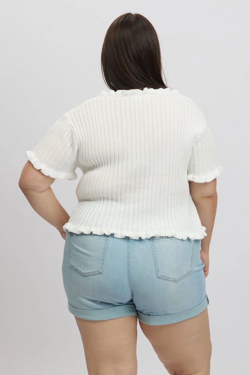 White Tie Up Cardigan Short Sleeve Four Way Stretch Material Simple Modern Piece