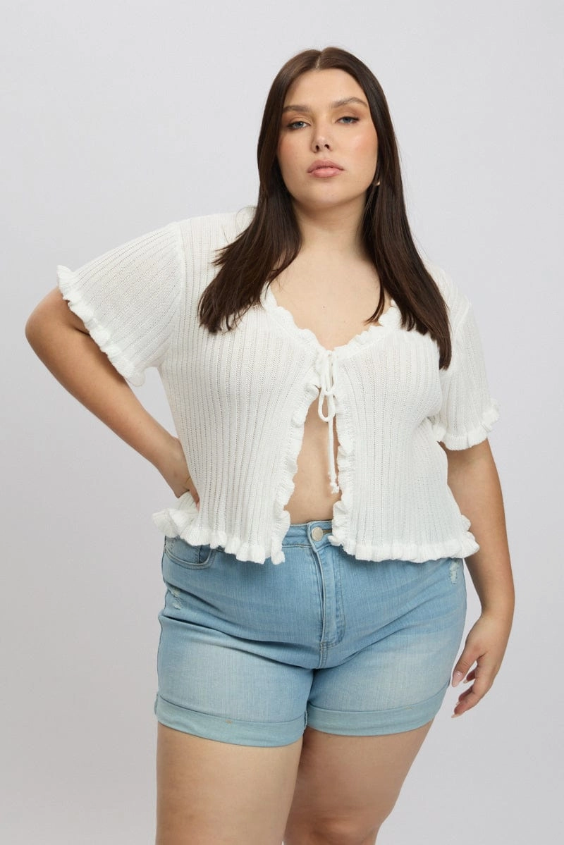 White Tie Up Cardigan Short Sleeve Wardrobe Essential Eco Friendly Textile