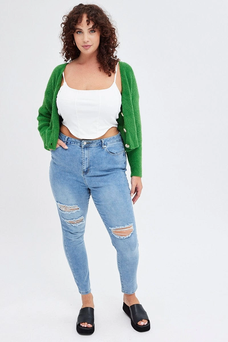 Low Profile Collar Design AntiStaticCoating Green Knit Cardigan Long Sleeve Fluffy