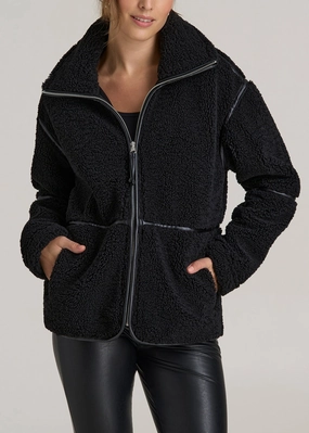 Quick Dry Coating Odor Control Treatment Relaxed Shearling Jacket for Tall Women in Black