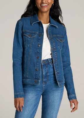 Tall Women's Denim Jacket in Blue 90's Wash Snag Free Fabric Practical Cold Piece