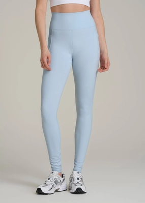 Balance Cinched Back Pocket Legging for Tall Women in Ice Blue Layering Essential Yoga Class Beginner Level