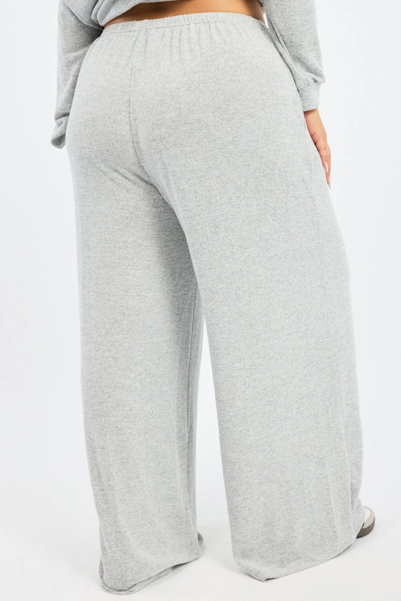 Grey Tie Waist Brushed Jersey Wide Leg Lounge Pants Anti Pilling Finish Urban appeal