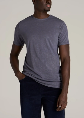 REGULAR-FIT Slub Tee for Tall Men in Grey Blue Full Coverage Fit Layered Panel Design