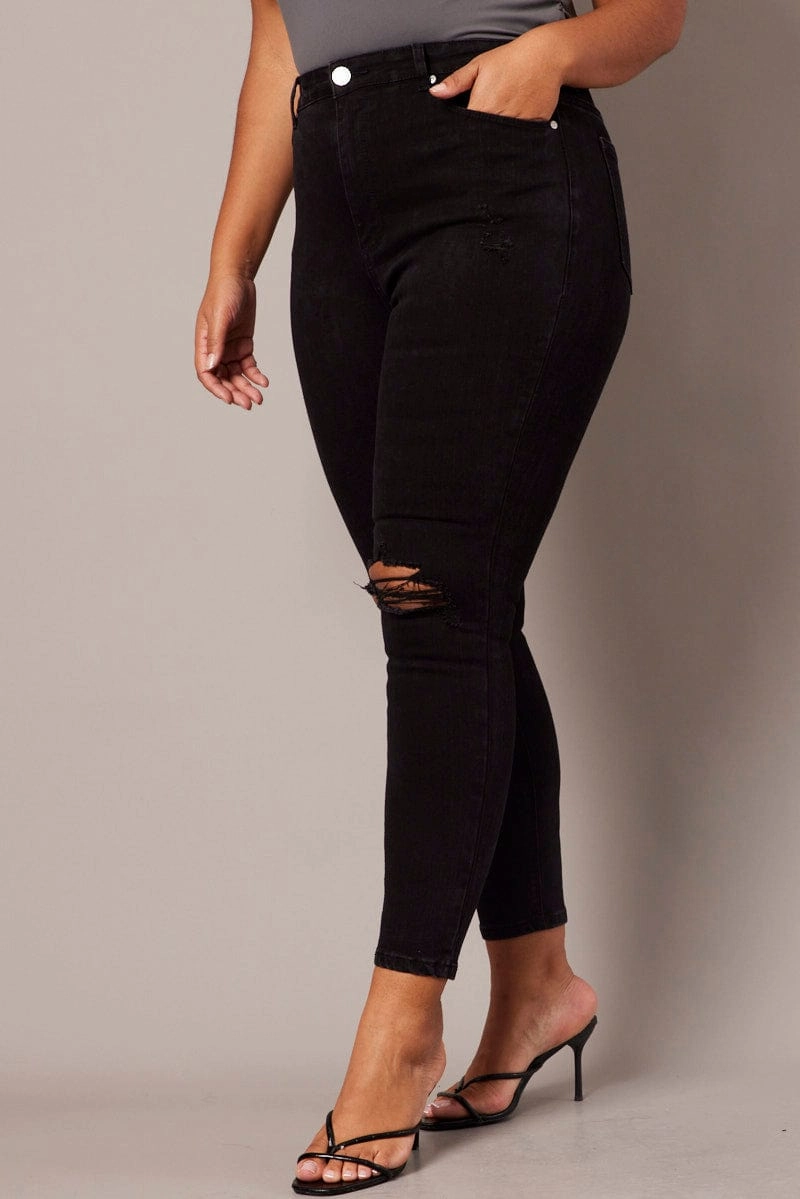 Black Skinny Jeans High Rise No Bulk Seam Design Athlete Fit Elegant