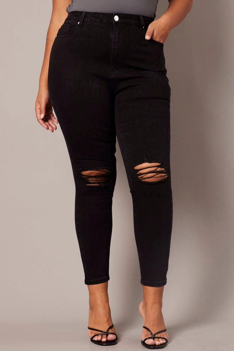 Modern Comfort Flexible Knee Panels Black Skinny Jeans High Rise