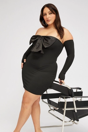 Black Strapless Bow Minidress With Gloves Lounge Vibes Easy Pretty