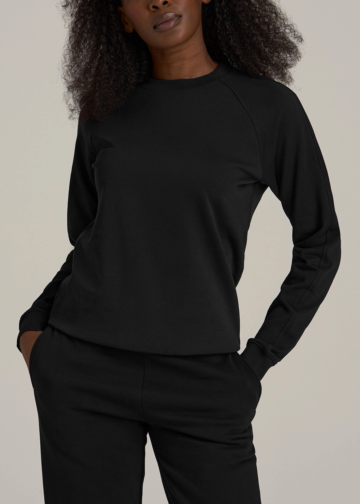 Premium Quality French Terry Crewneck Sweatshirt for Tall Women in Black