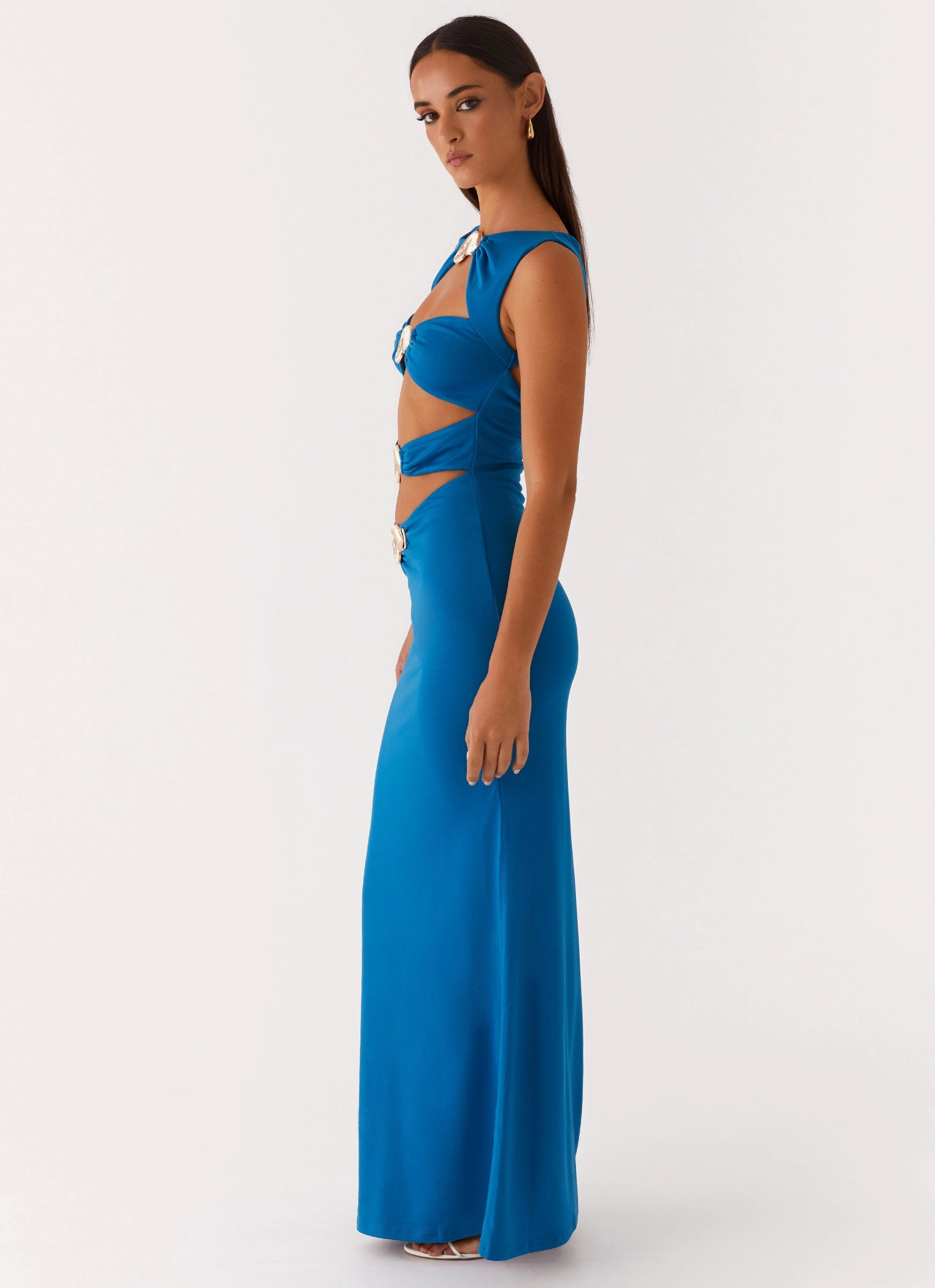 Flared-Hem Hot Now Lagoon Cut Out Maxi Dress - Royal Blue