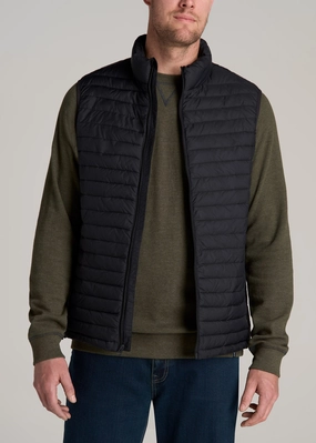 Tall Men's Packable Puffer Vest in Black Weather Fit