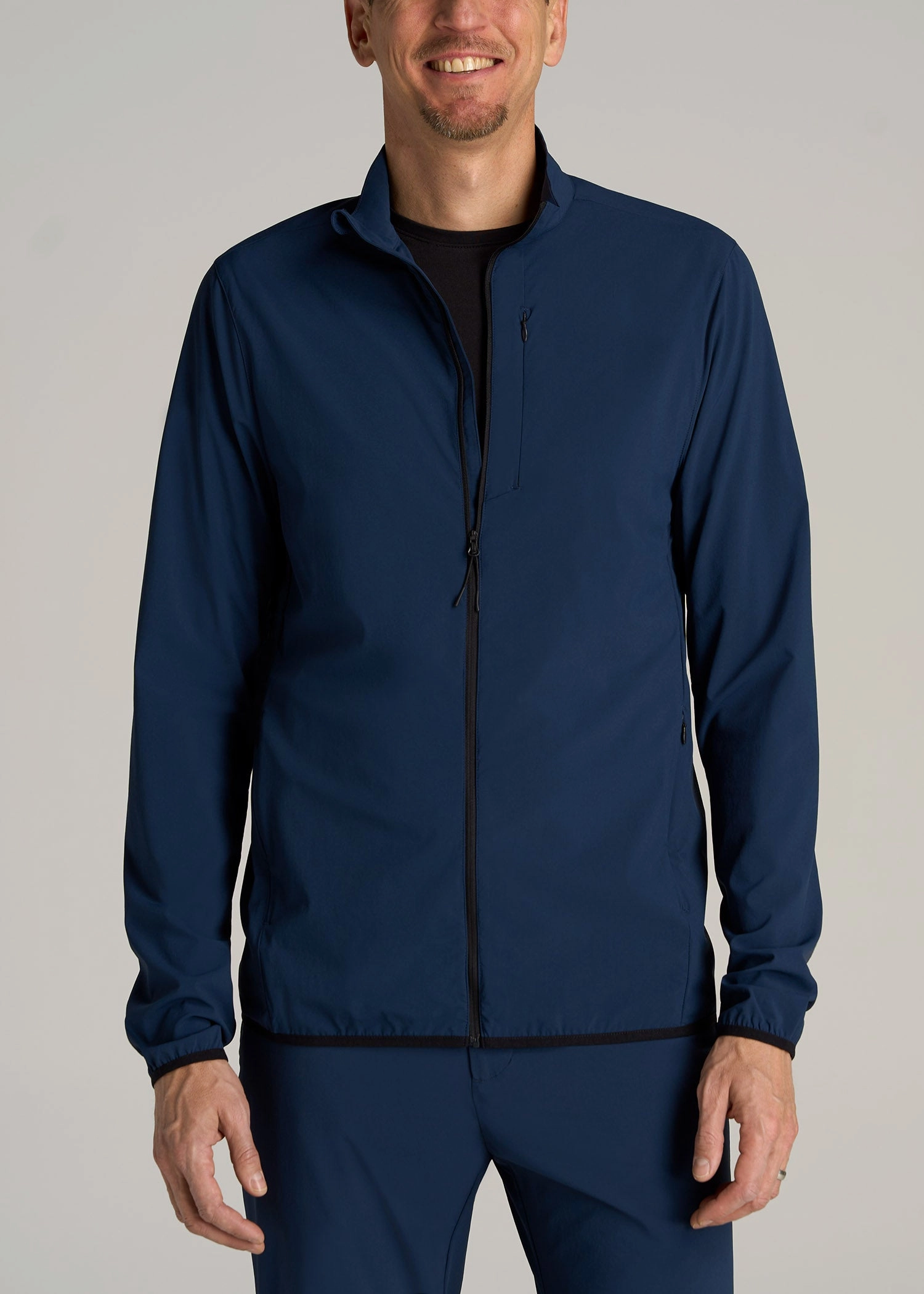 Tall Men's Softshell Jacket for Outdoor Training in Marine Navy Solid Color