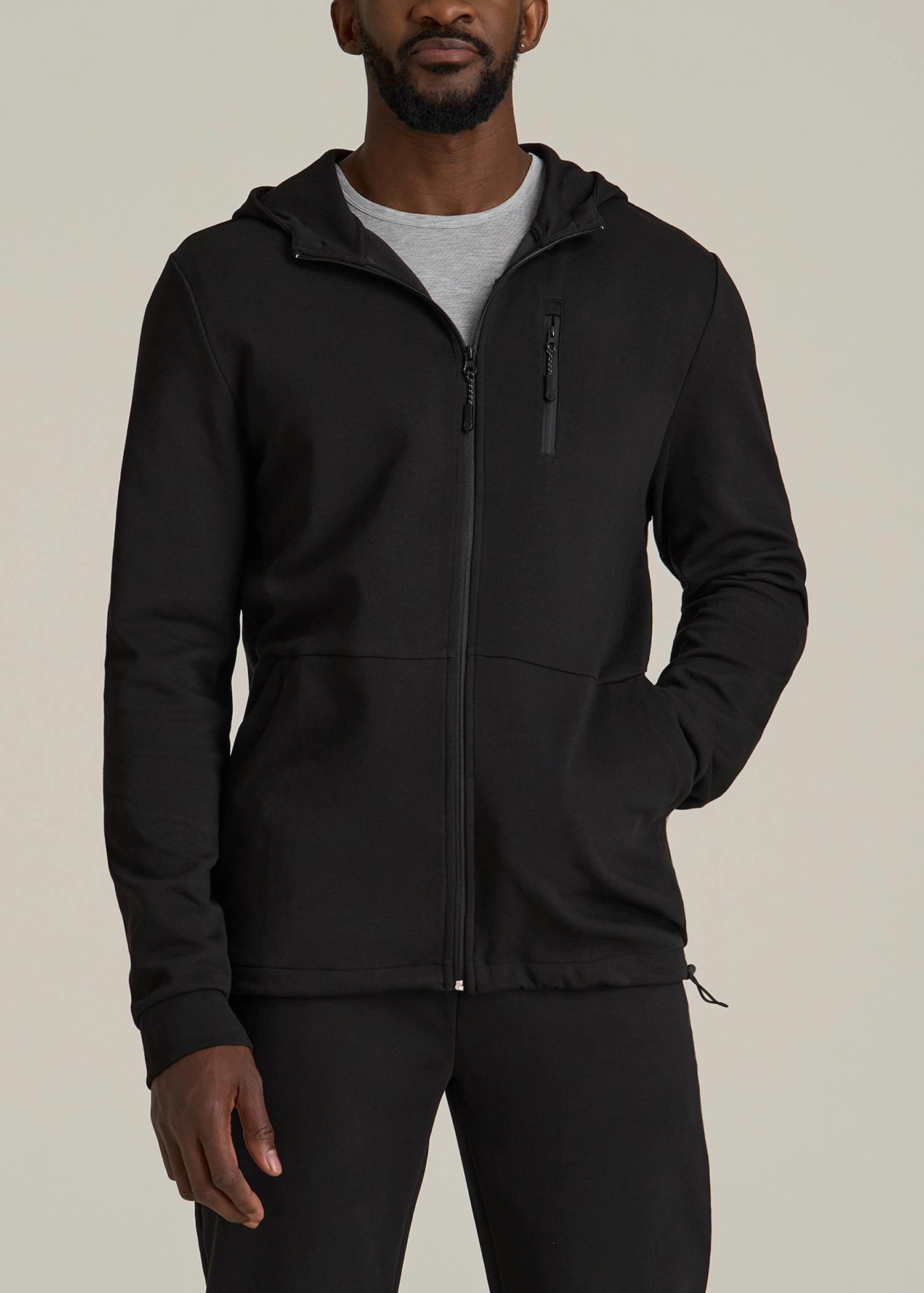 Tall Men's Tech-Knit Long Track Jacket in Black tribal print