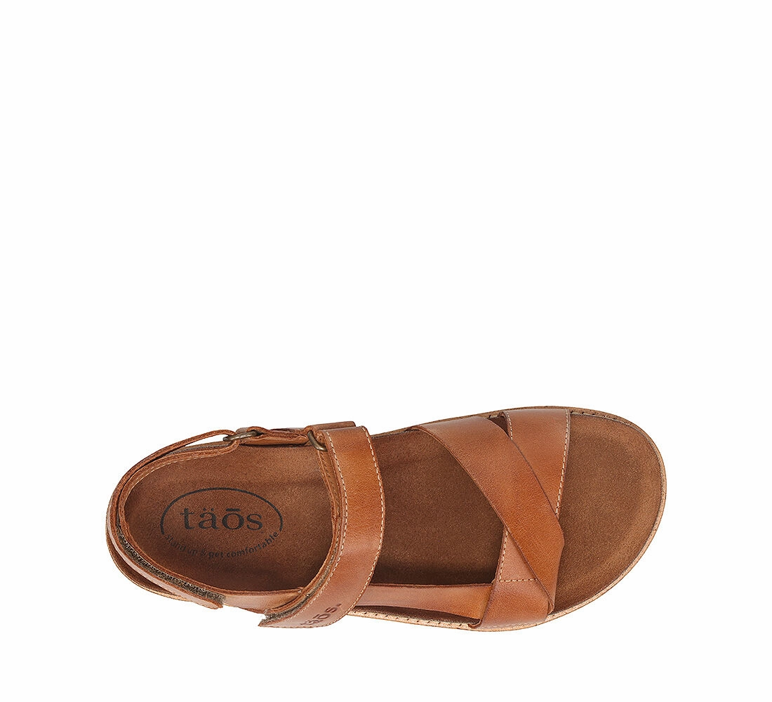 Taos Women's Sideways Sandal - Caramel Contoured Footbed Secure Closure