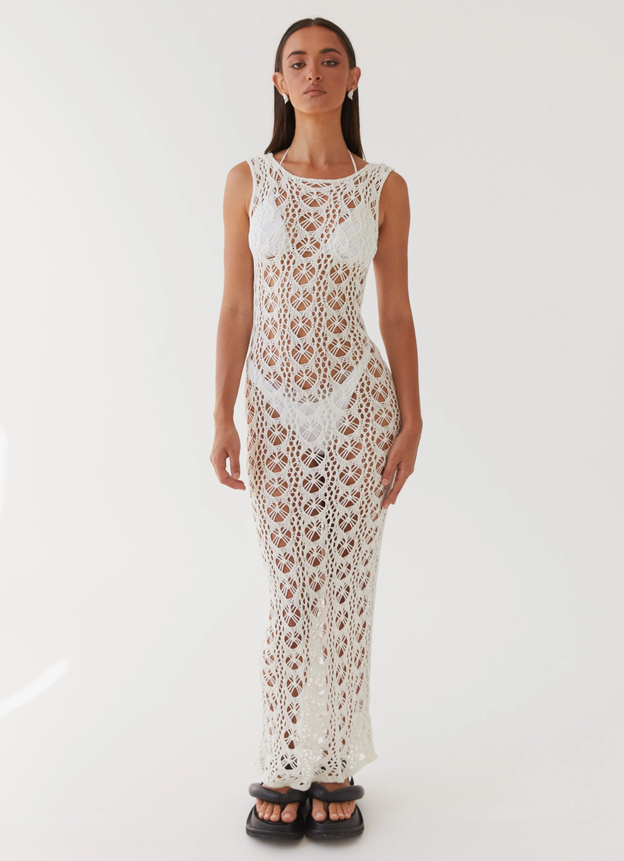 Calm Lines Tarlisa Crochet Maxi Dress - Cream
