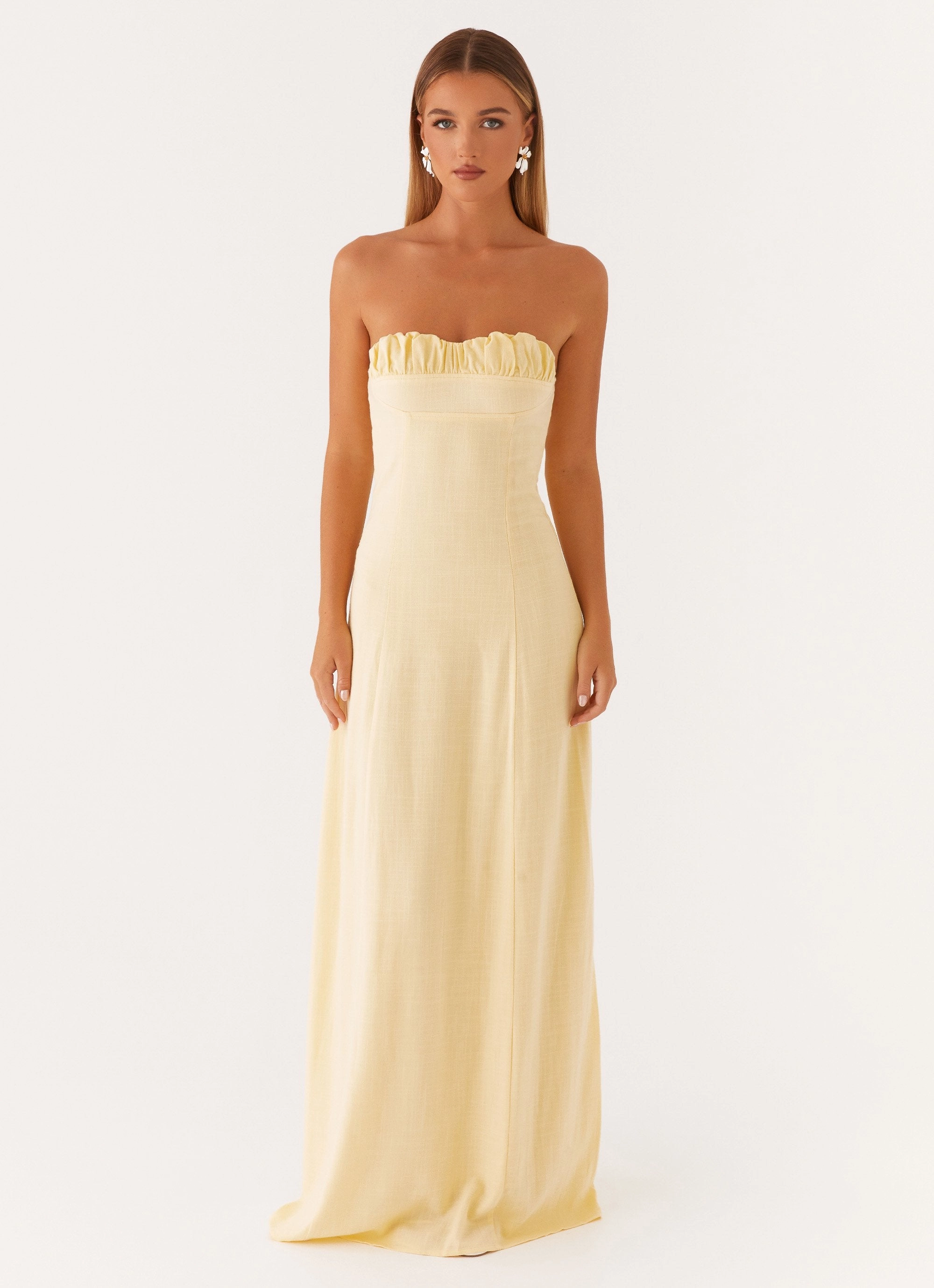 Statement-Piece Breathable Comfort Wear Tayla Linen Maxi Dress - Yellow