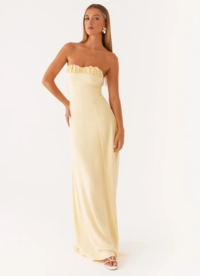 Tayla Linen Maxi Dress - Yellow Lower Hem