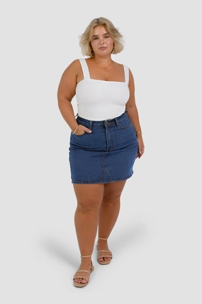 TAYO DENIM SKIRT DEEP BLUE Clean Cut Soft Focus