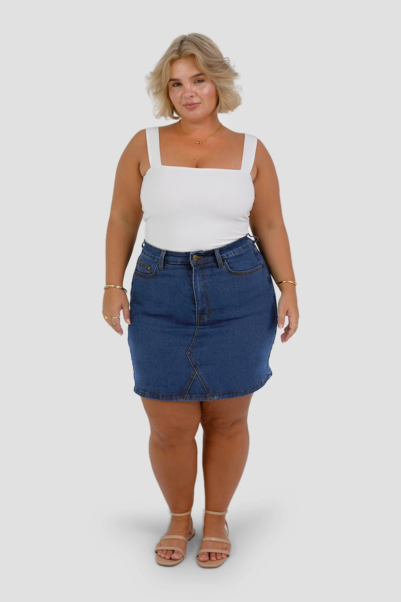 TAYO DENIM SKIRT DEEP BLUE raw hem