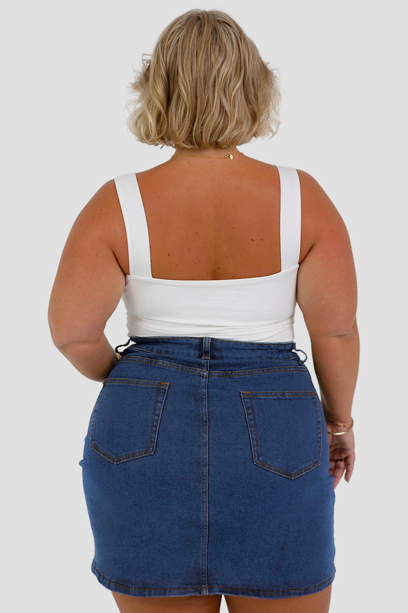 Layer Combo Editorial Look TAYO DENIM SKIRT DEEP BLUE