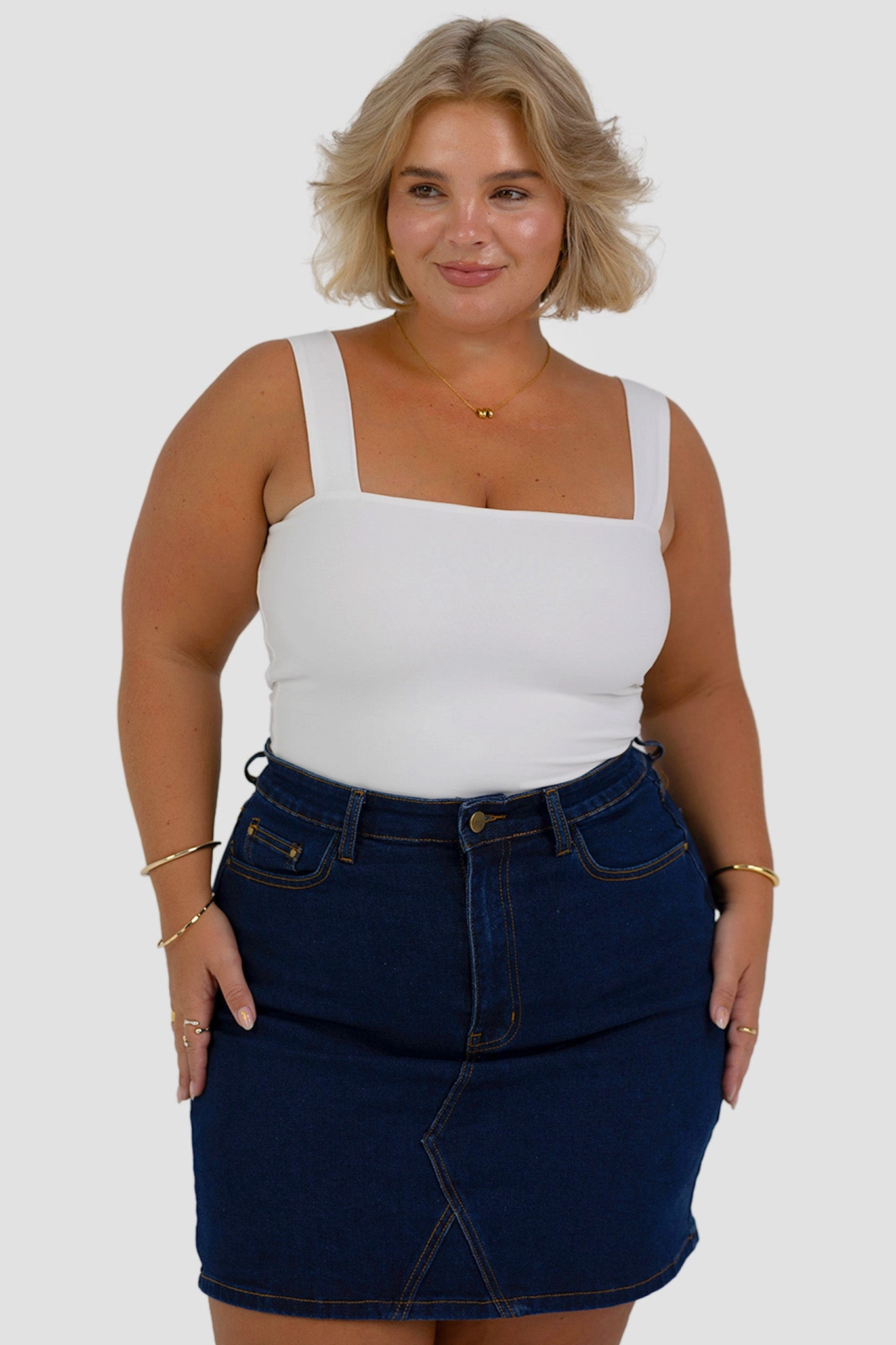ruffle trim Convertible Style TAYO DENIM SKIRT MIDNIGHT BLUE
