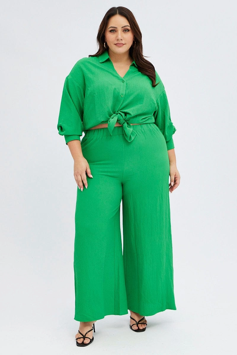Green Textured Shirt Crinkle Button Through Oversized Ergonomic Back Panel
