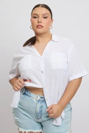 Active Design White Relaxed Shirt Short Sleeve Pocket