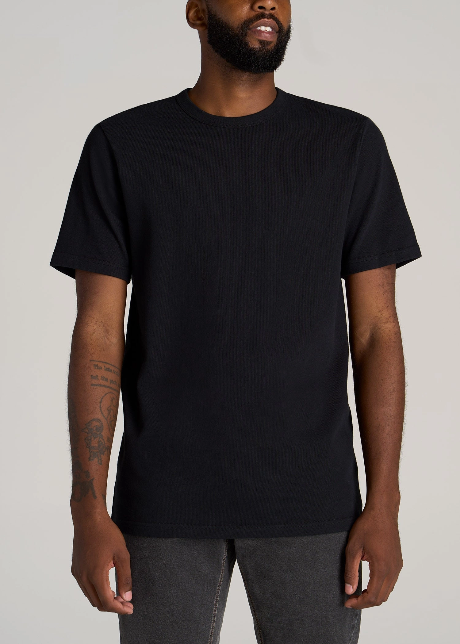 LJ&S Heavyweight RELAXED-FIT Tall Tee in Vintage Black V Neck Design sporty wear
