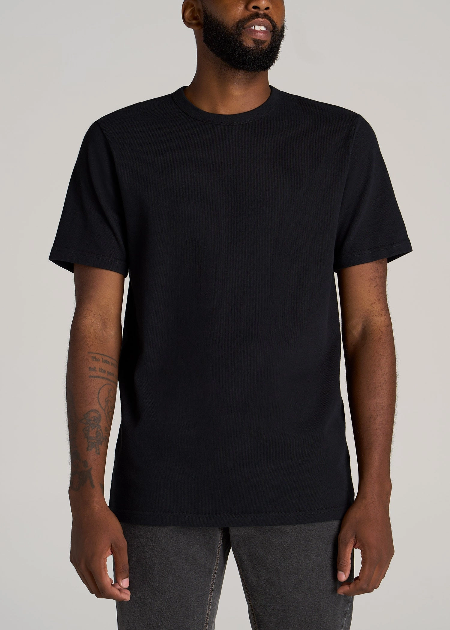 LJ&S Heavyweight RELAXED-FIT Tall Tee in Vintage Black Rolled Hem Detailing