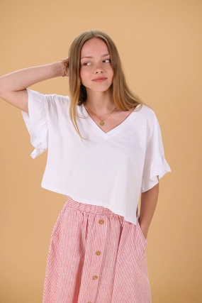 Biodegradable Fiber Long Sleeve Tee Top Rosienne White
