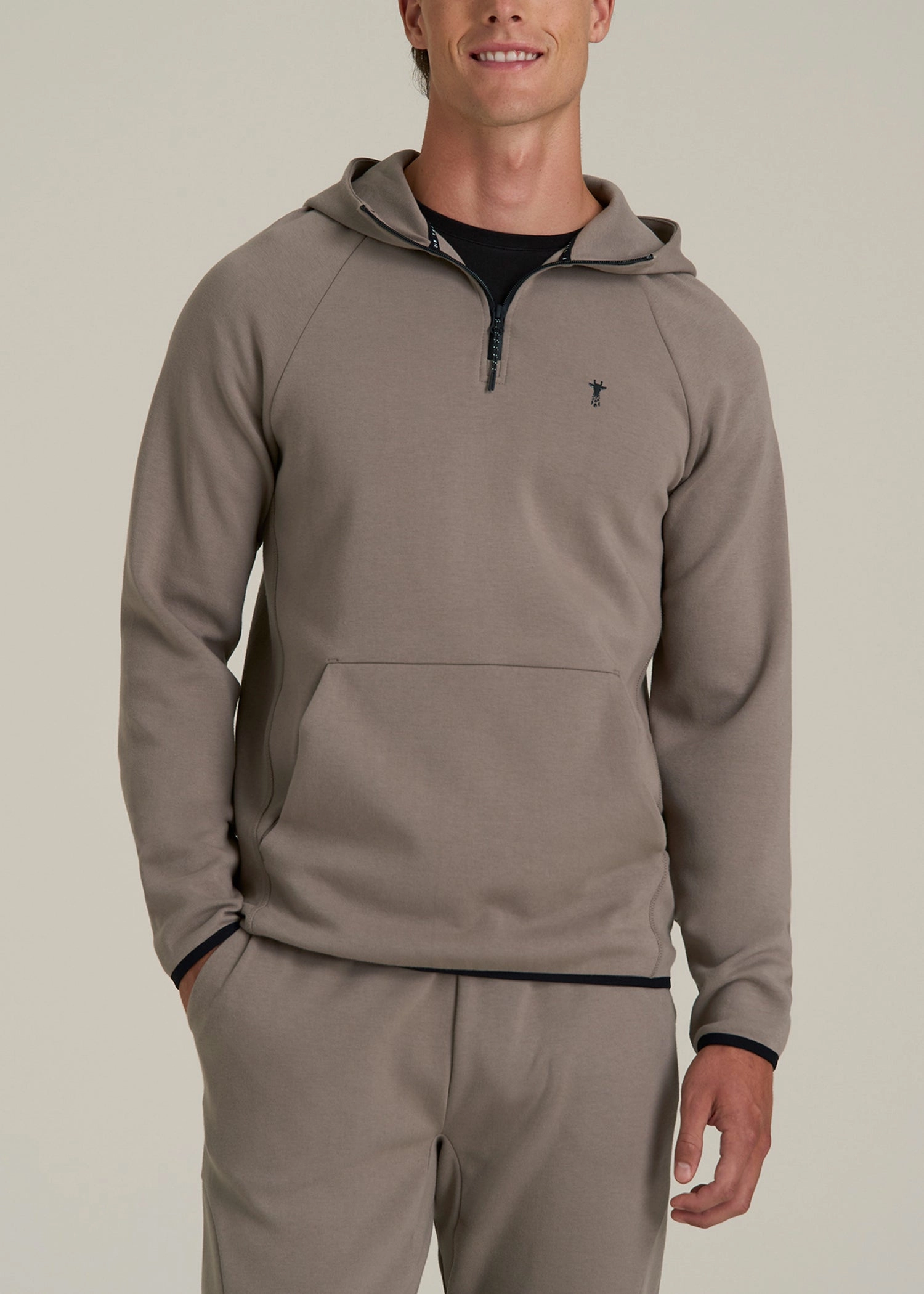 Tech Motion Fleece Hooded Popover for Tall Men in Portobello Yoga Friendly