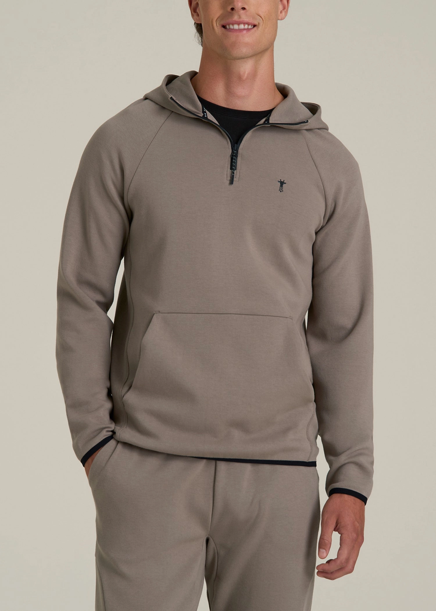 Tech Motion Fleece Hooded Popover for Tall Men in Portobello Chic Fit Cozy Wear