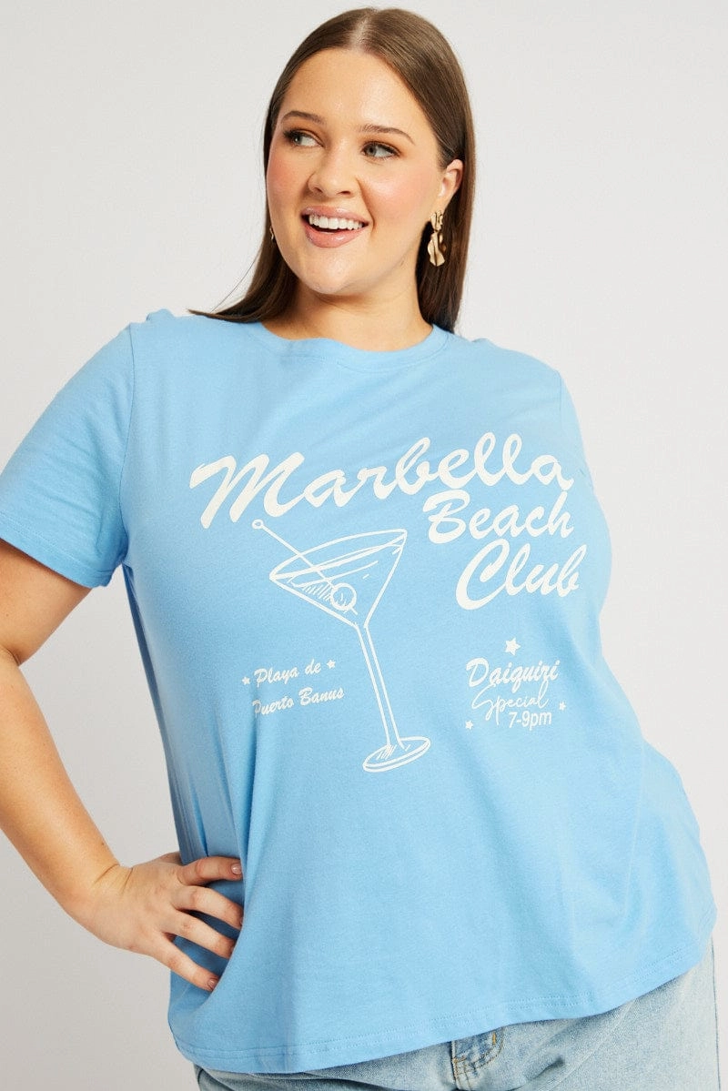 Blue Graphic T Shirt Short Sleeve Crew Neck Quick Dry Wear