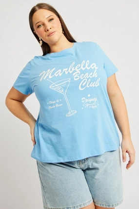 Cozy And Warm Sleek Look Blue Graphic T Shirt Short Sleeve Crew Neck