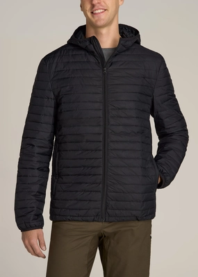 Commuter Friendly Look Tall Men's Packable Puffer Jacket in Black
