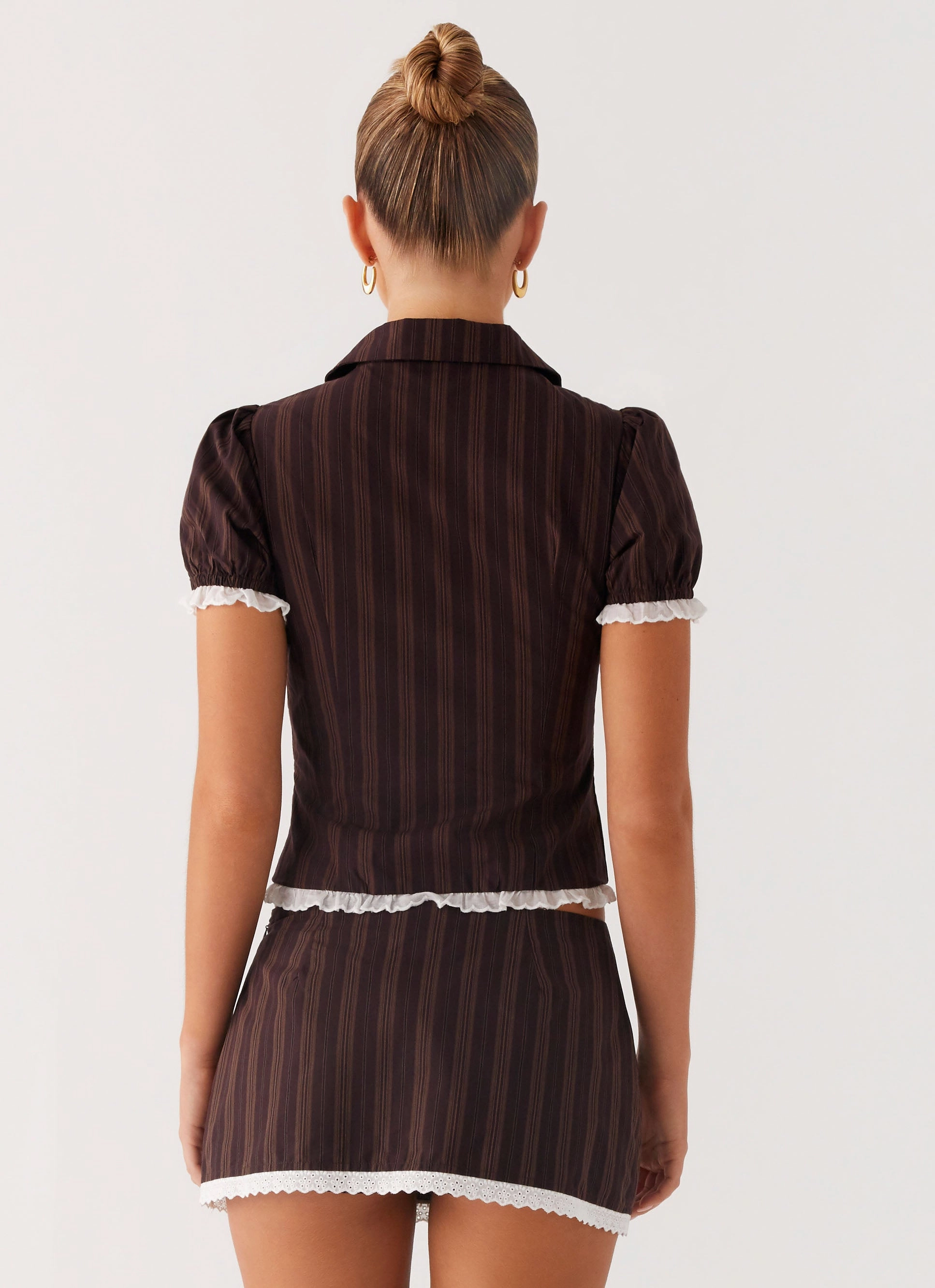 Oversized style Janette Low Rise Micro Mini Skort - Toffee Stripe