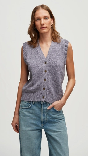DurableReinforcement Knit Button Vest in Cotton | Purple Multi