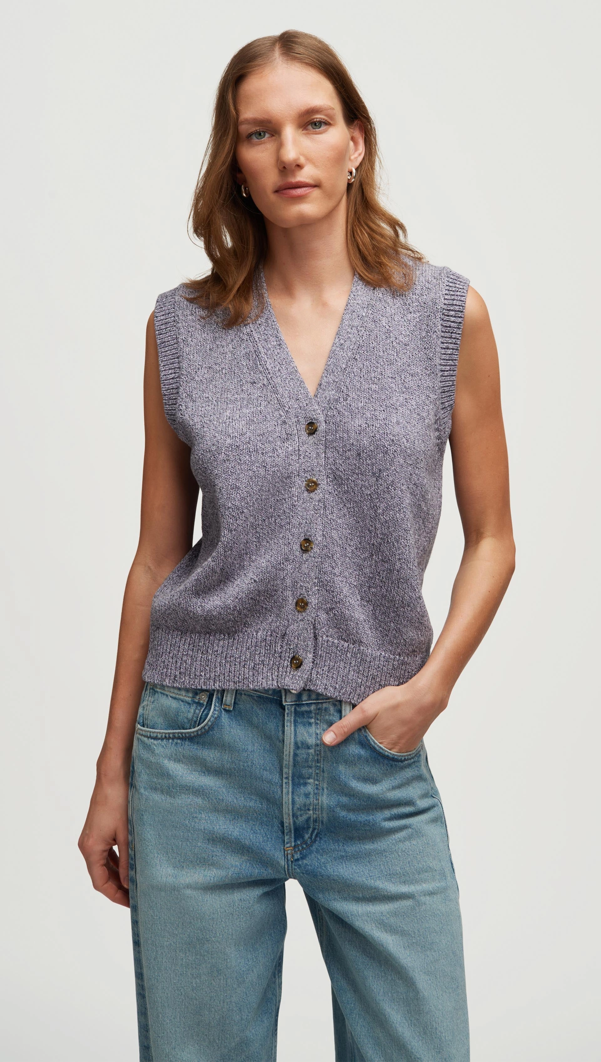 Chic Tee Seamless Construction Design Knit Button Vest in Cotton | Purple Multi