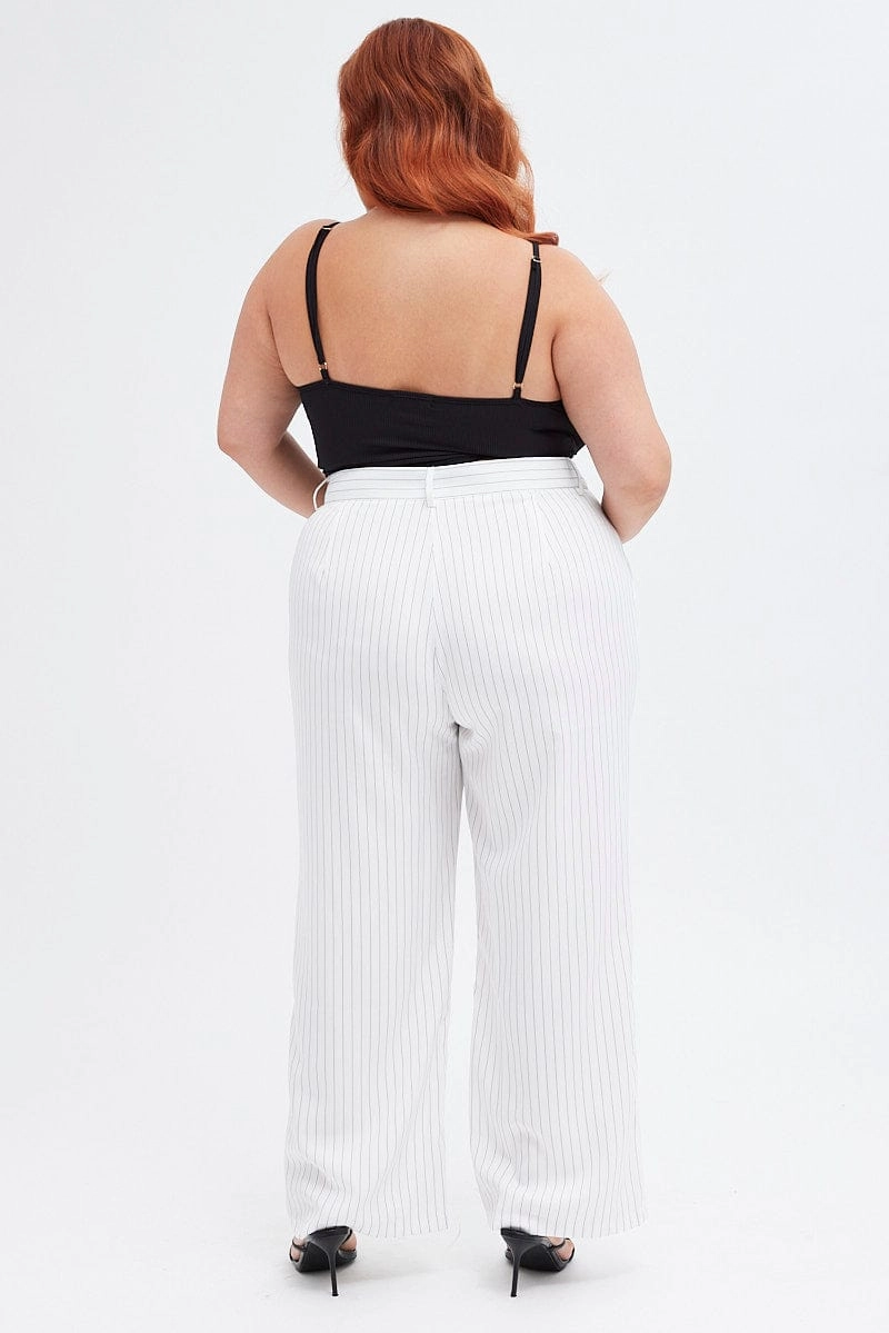 NonChafingEdges Decorative stitching Stripe Wide Leg Pants High Rise Pin Seam Front