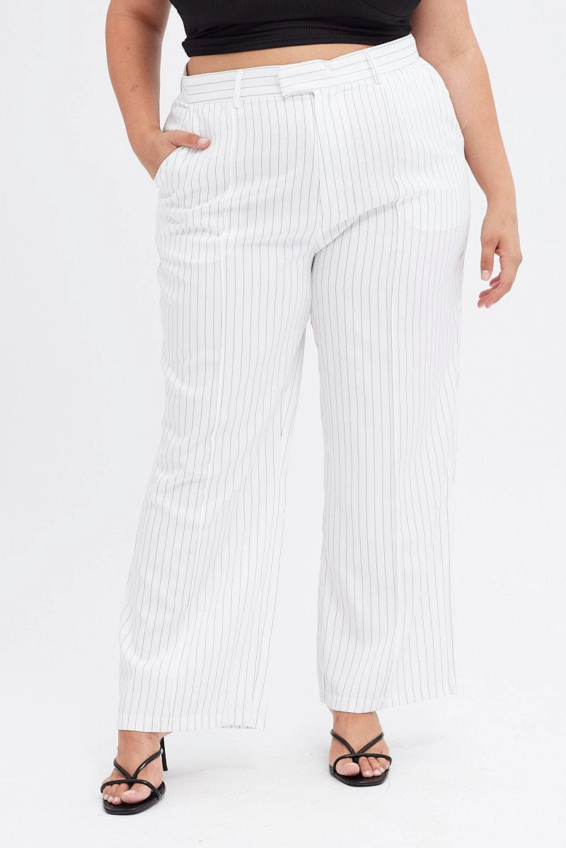 Flex Fit Stripe Wide Leg Pants High Rise Pin Seam Front
