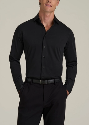Adjustable Hem Cuff Stretch Jersey Dress Shirt for Tall Men in Black