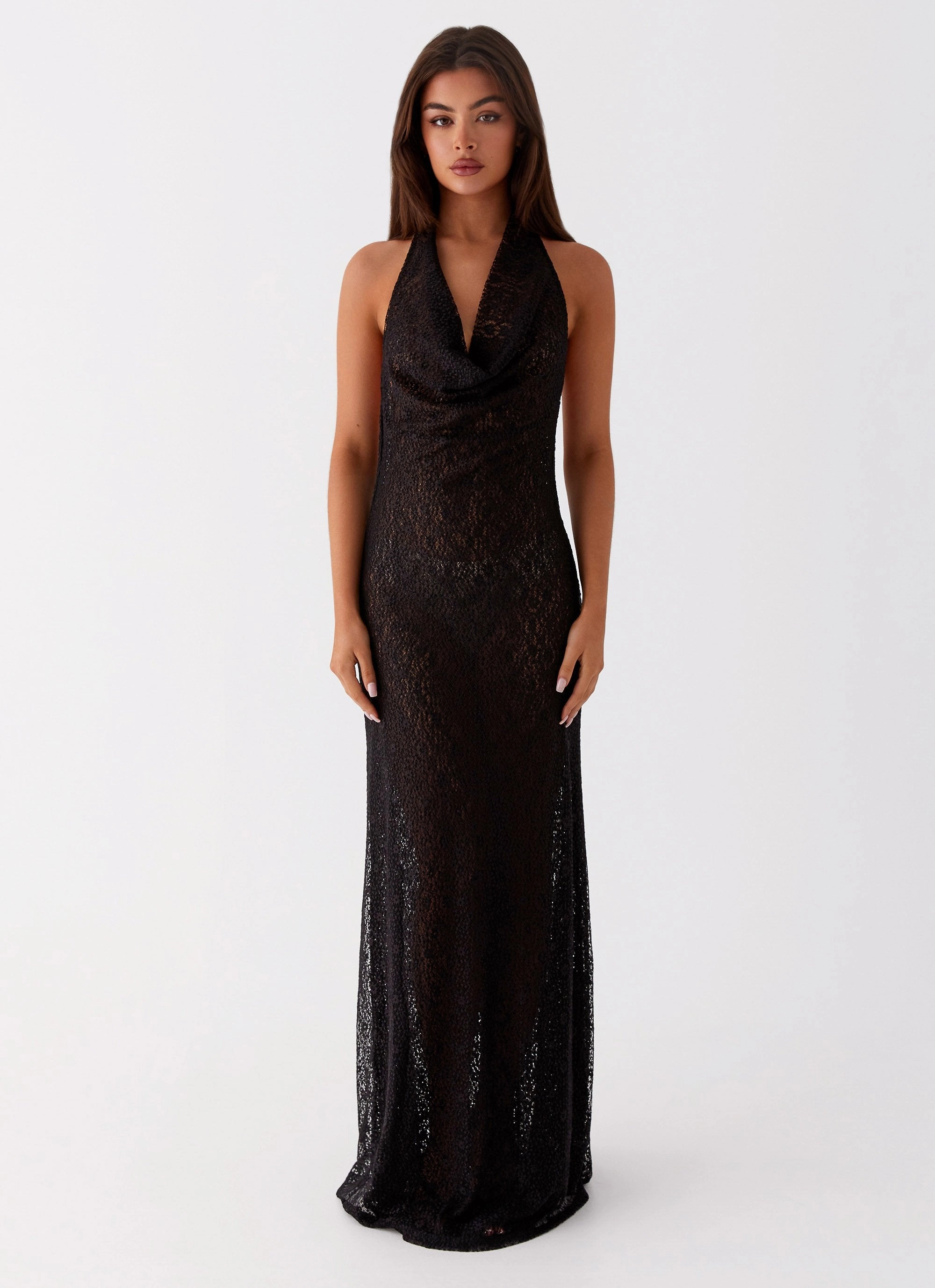 Tempest Cowl Neck Maxi Dress - Black Relaxed Design LowProfileZipper