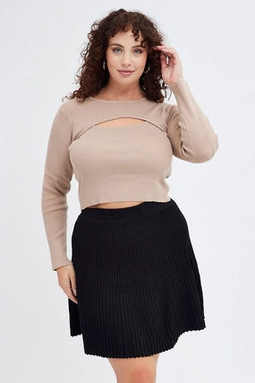 Designer Label Elegant Flow Black Knee Skirt Knit Flare