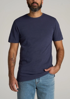 REGULAR-FIT Slub Tee for Tall Men in Navy DoubleStitching RibbedHemline