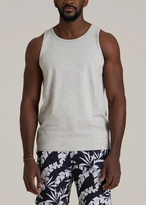 Layered Collar Structure The Essential Beach Tank for Tall Men in Grey Mix - Men's Tall Tank Tops
