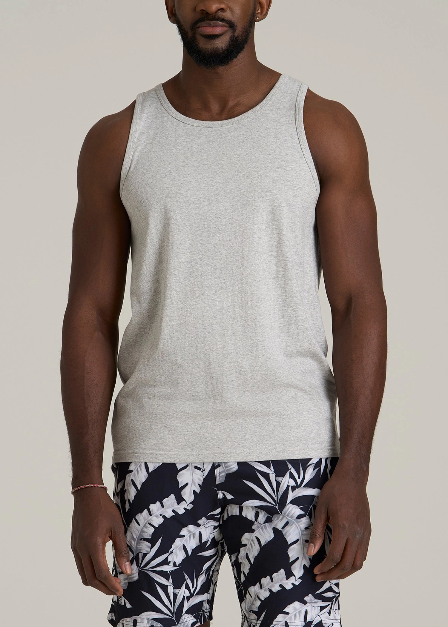 Layered Collar Structure The Essential Beach Tank for Tall Men in Grey Mix - Men's Tall Tank Tops