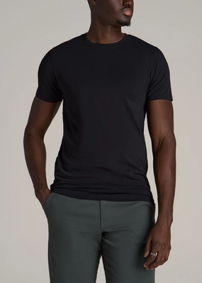 The Essential MODERN-FIT Crewneck Tee for Tall Men in Black Flatlock Stitching Technique SecurePockets