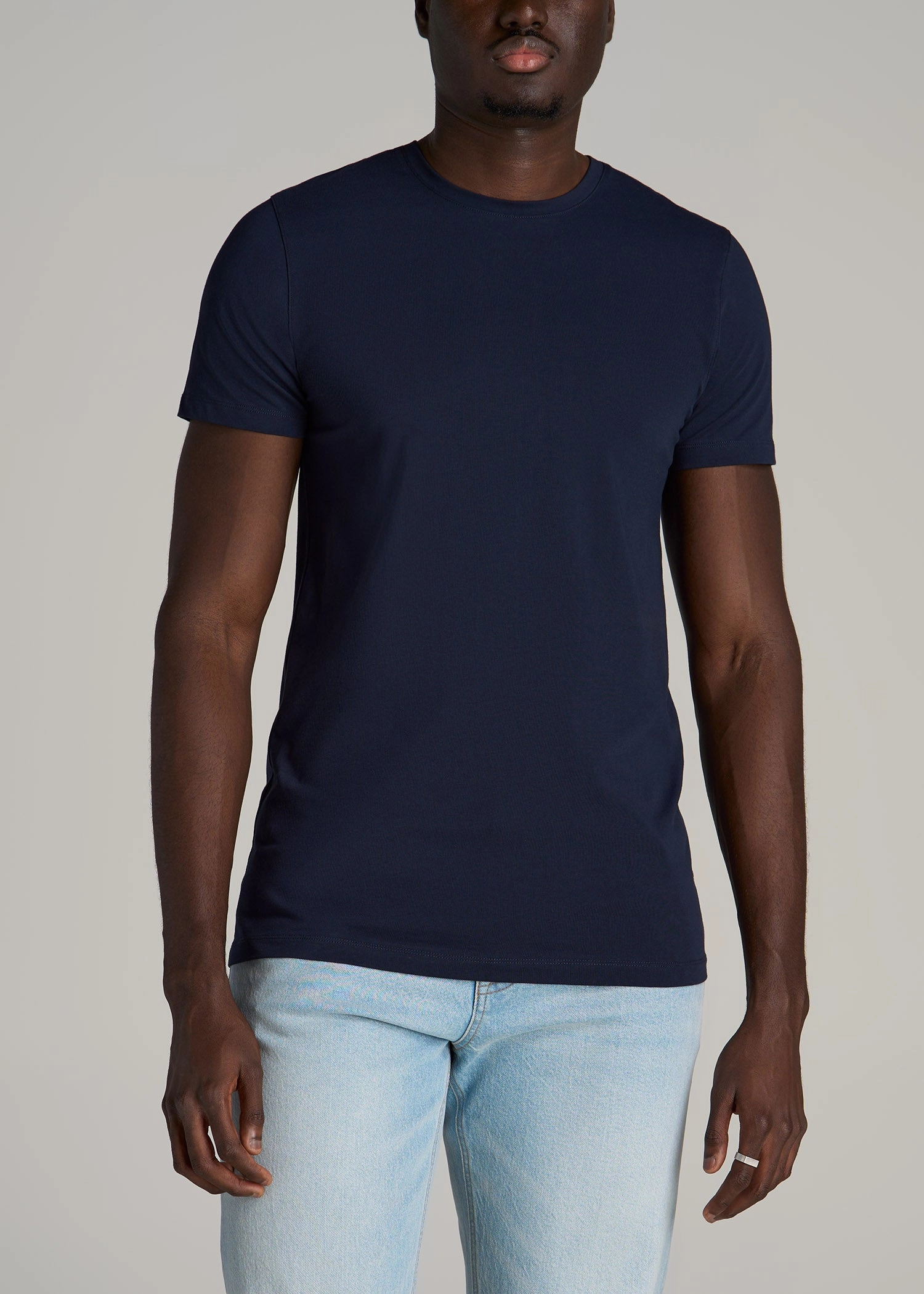 The Essential MODERN-FIT Crewneck Tee for Tall Men in True Navy LongWearingComfort