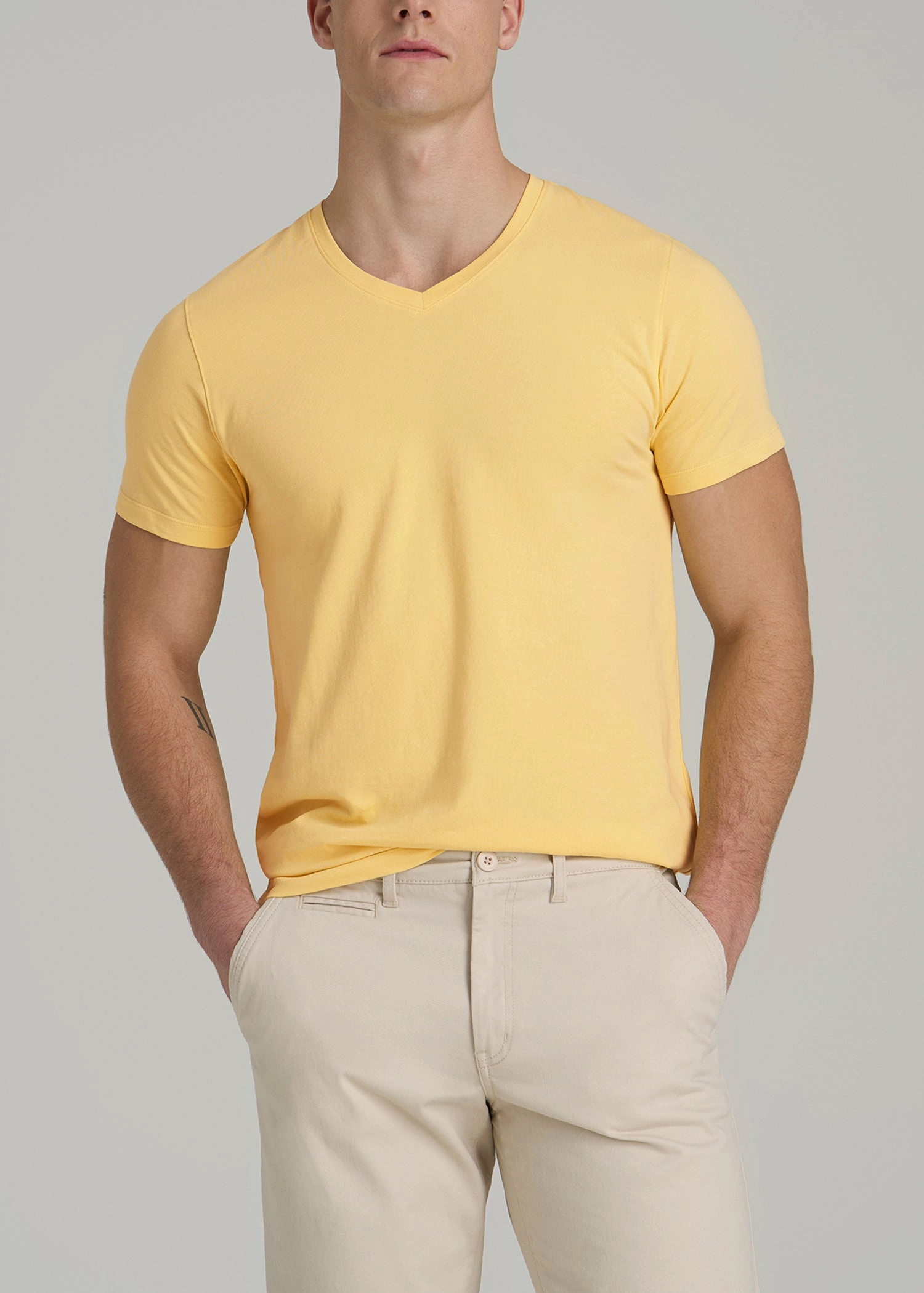 The Essential MODERN-FIT V-Neck Tee for Tall Men in Lemon Drop Ethically Sourced Yarn