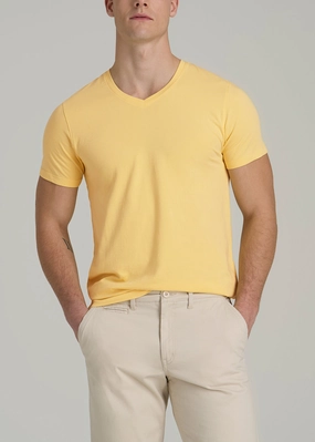 The Essential MODERN-FIT V-Neck Tee for Tall Men in Lemon Drop Lightweight Material
