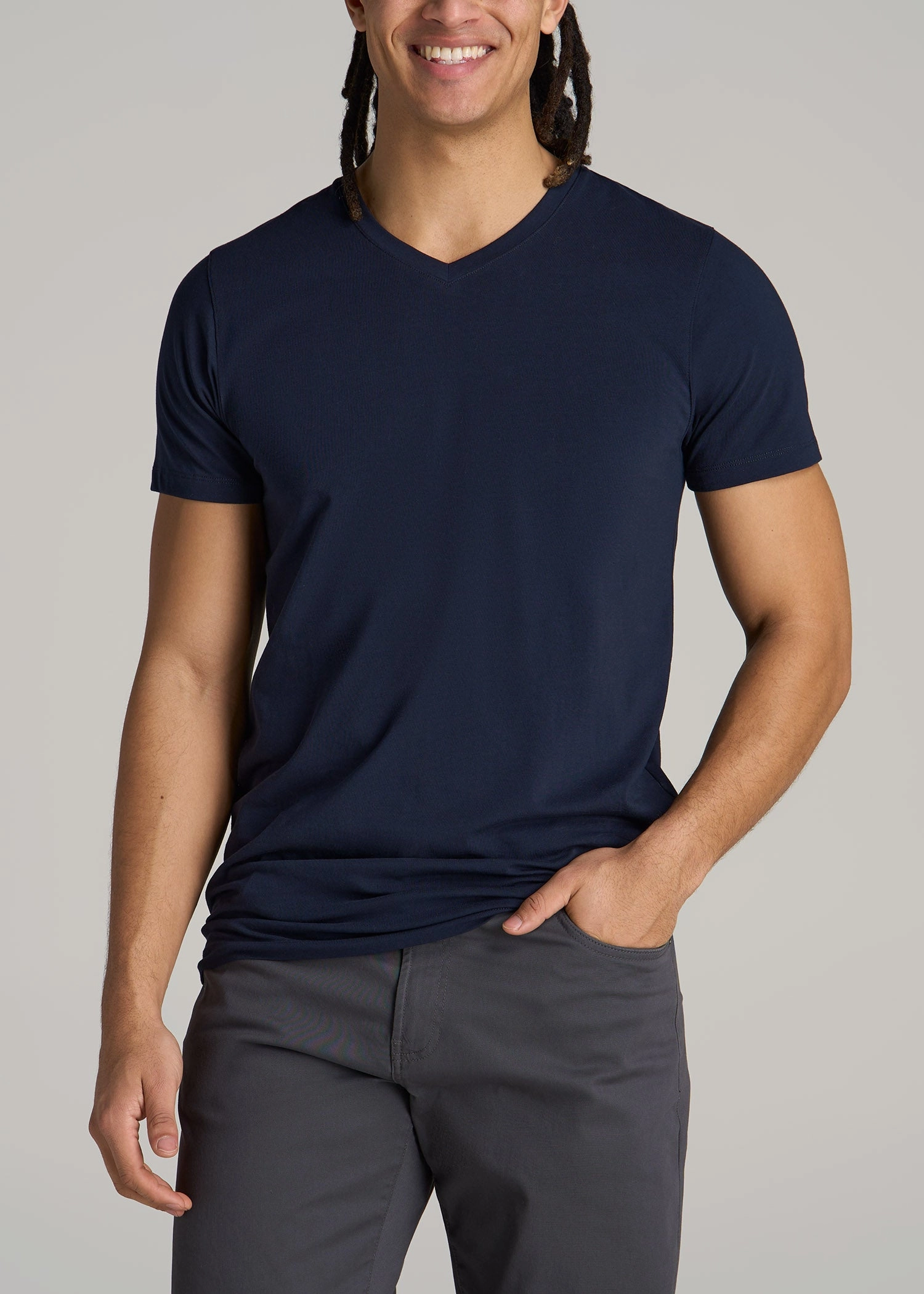 The Essential MODERN-FIT V-Neck Tee for Tall Men in True Navy AbrasionResistantFabric